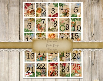 Christmas Numbers Printable for Junk Journals Planners Digital Scrapbook Download, Vintage Ephemera Pack Christmas Daily Cards Tags, Santa