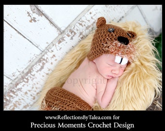 Baby Beaver Hat and Diaper Cover Set, Newborn Beaver Set, Crochet Baby Hat, Newborn PHOTO PROP