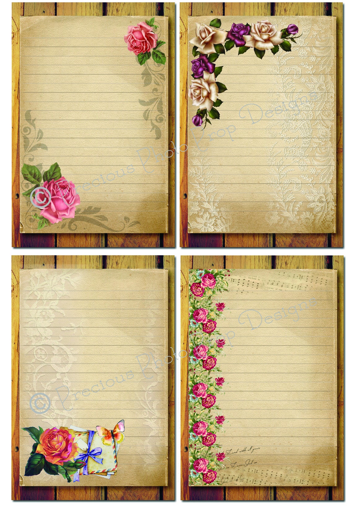 Vintage Rose Journaling Cards - Digital Download, Junk Journal Digital ...