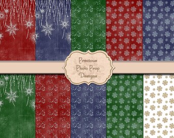 Digital Christmas Background Paper for Junk Journals Notebooks Scrapbooks, Vintage Christmas Snowflake Paper, Winter Holidays Red Blue Green