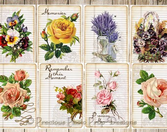 Junk Journal Digital Download, Junk Journal Floral Journaling Cards, Digital Printable, Instant Download Scrapbook Planner, Rose Note Cards