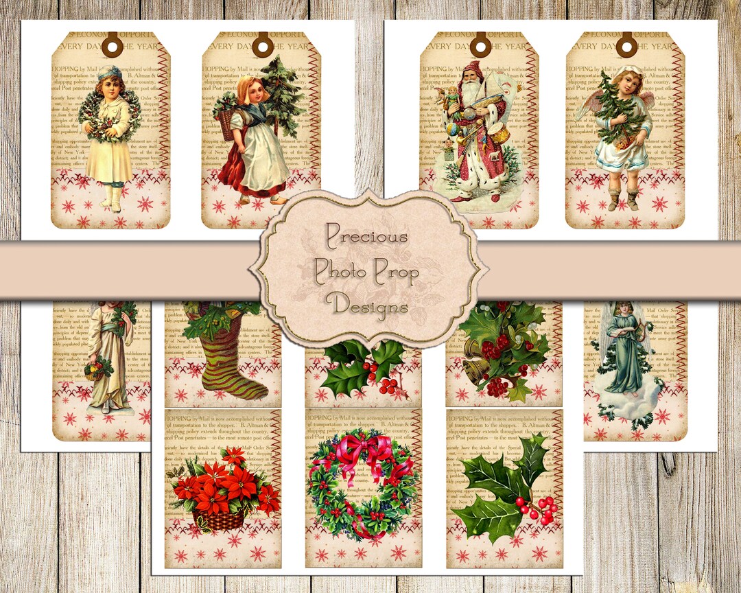 Printable Junk Journal Vintage Christmas Collage Tags and Cards ...