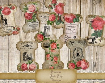 Lace and Ribbon Spools Ephemera Printable for Junk Journals, Digital Vintage Sewing Thread Cards Roses Floral Scrapbook Planner, Needlework