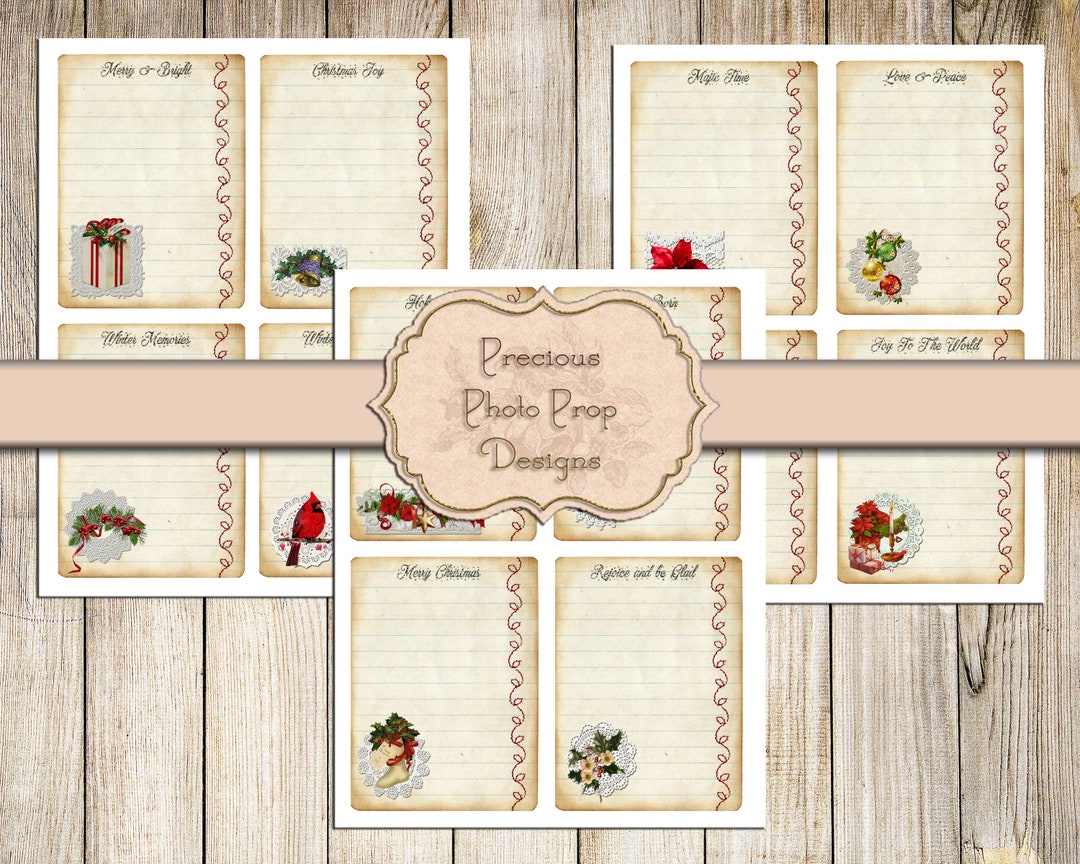 Printable Junk Journal Vintage Christmas Note Cards, Digital Christmas ...