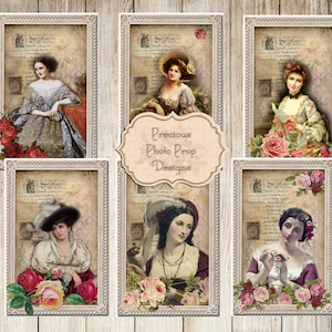 Junk Journal Printable, Vintage Women Postcards for Journals, Digital Printable, Download for Scrapbook Planner, Victorian Lady Ephemera