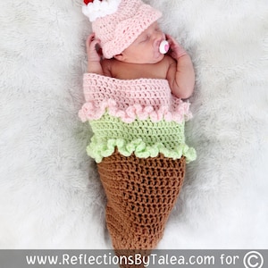 ICE CREAM CONE Cocoon and Beanie Hat Set, Baby Girl Cocoon, Newborn Cocoon, Crochet Newborn Baby Photo Prop image 1