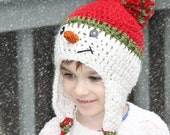 Christmas Snowman Hat for Newborn Toddler Child, Baby Holiday Hat, Newborn Snowman Crochet Hat Photo Prop, Red Green White with Pom Pom