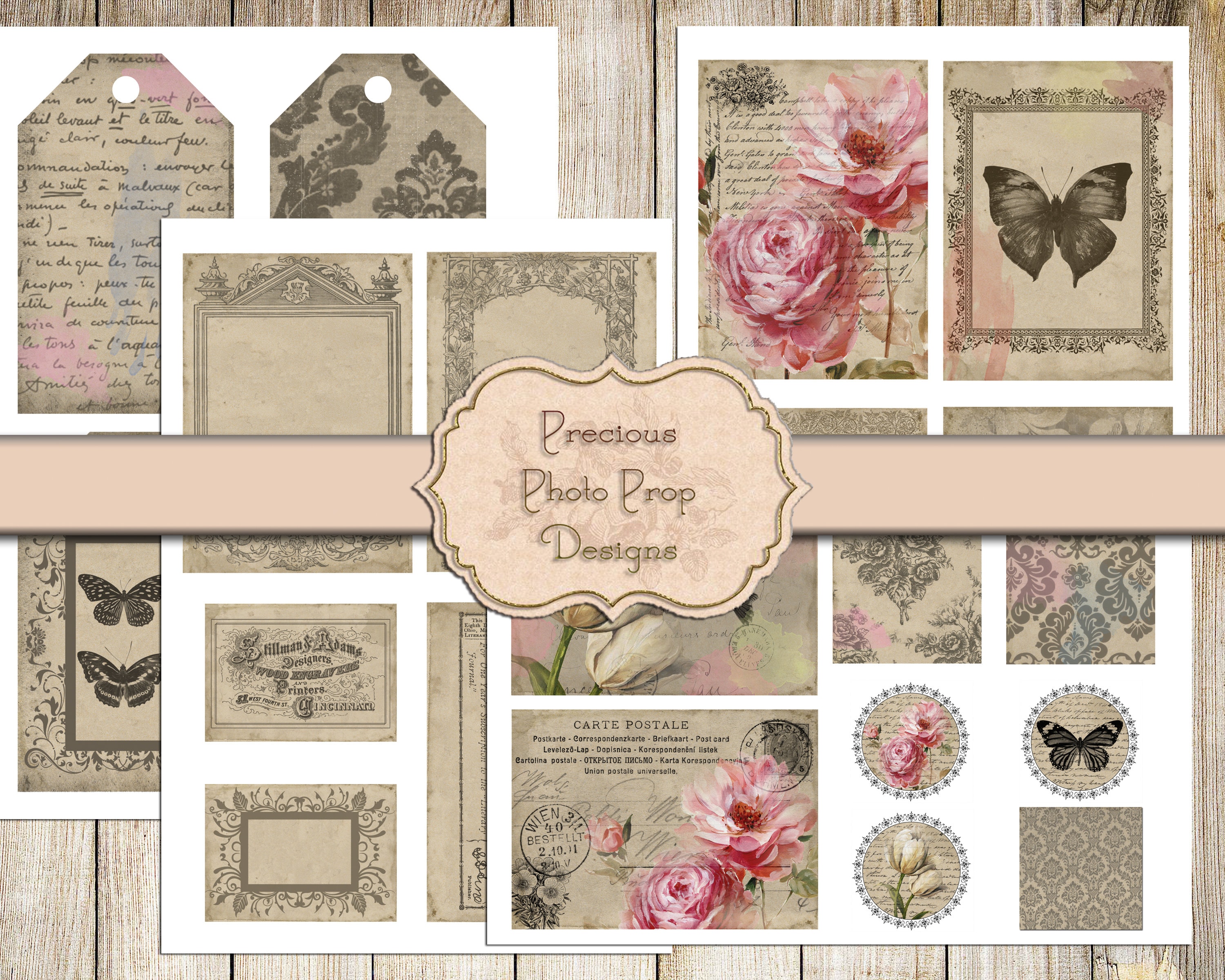 Vintage Ephemera Kit Printable for Junk Journals, Journal Cards Tags ...