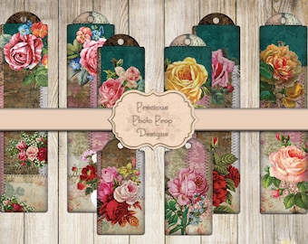 Printable for Junk Journals Vintage Floral Tags , Digital Ephemera Floral Gift Tags, Journal Cards Planners Scrapbook, Victorian Roses Cards