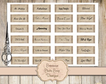 Vintage Ephemera Printable for Junk Journals, Words Of Encouragement Digital Planner Scrapbook Download, Positive Word Labels Sheet
