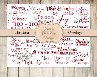 Christmas Words and Sayings Small Overlays for Greeting Cards, Photos, Junk Journals, Planners,  Digital Scrapbook Download, Word Labels