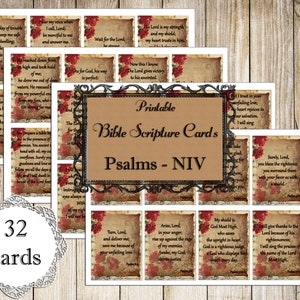 Printable Bible Scripture Psalms Cards, Set of 32 Bible Verses Cards for Study, Digital Download for Faith Inspirational Art Journals