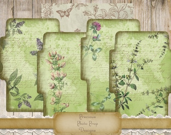 Hierbas botánicas sobres digitales vintage imprimibles kit para revistas basura planificadores álbumes de recortes, vintage jardín botánico kit sobres