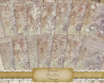 Vintage Lace Cards Digital Download for Junk Journal Planners Scrapbooks, Antique Journaling Cards Digital Printable, Lavender Lilac Shabby