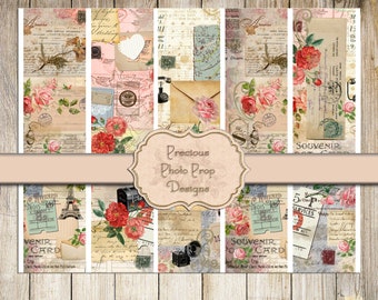 Vintage Printable Rip Strips for Junk Journals, Travel Paris  Floral Postage Border Washi Tape Digital Scrapbook Download, Antique Ephemera