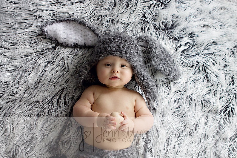 Baby Bunny Hat with Floppy Ears Newborn Crochet PHOTO PROP image 1