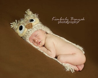 6-12 months Baby Owl Hat, Soft and Fuzzy Owl Hat ,Crochet Baby Hat Photo Prop