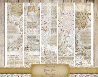 Vintage Printable Rip Strips for Junk Journals, Lace Scraps Border Washi Tape Digital Scrapbook Planner Download, Antique Ephemera