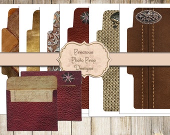 Digital Textured Envelopes Vintage Printable Kit for Junk Journals Planners Scrapbooks, Ephemera Kit Envelopes. Fabric Leather Rustic