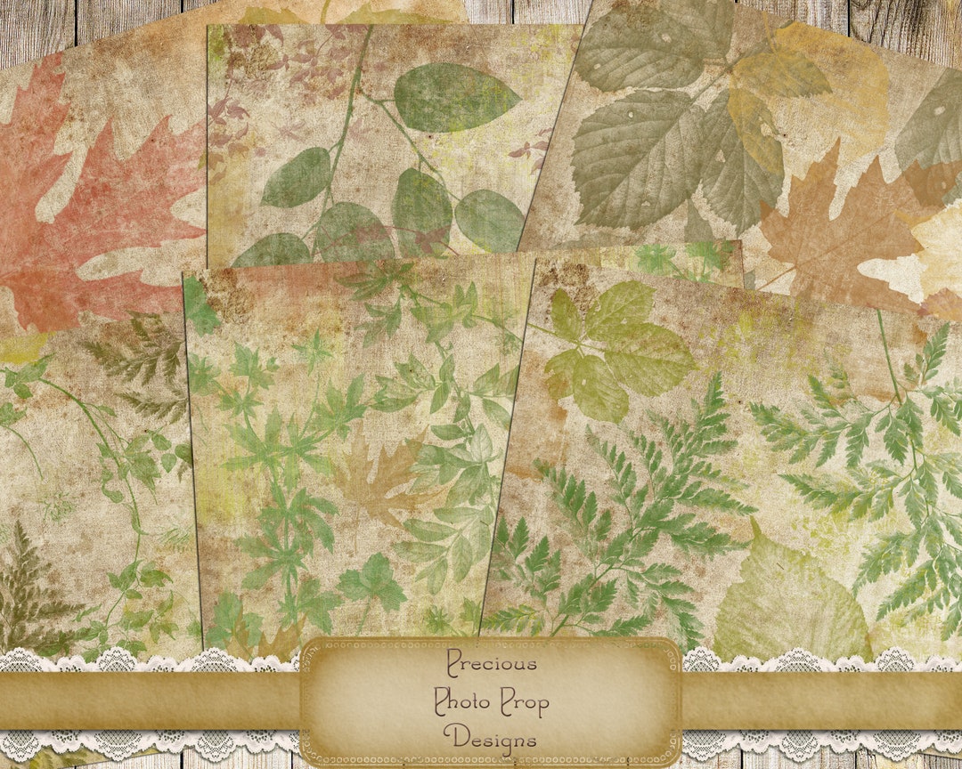 Vintage Nature Leaves Collage Paper Kit Printable for Junk Journals ...