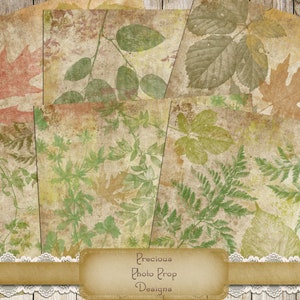 Vintage Nature Leaves Collage Paper Kit Printable for Junk Journals Notebooks Scrapbook Paper, Digital 8.5 x 11 inch Printable Botanical