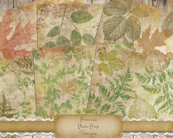 Vintage Nature Leaves Collage Paper Kit Printable for Junk Journals Notebooks Scrapbook Paper, Digital 8.5 x 11 inch Printable Botanical