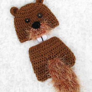 Baby Beaver Set, Newborn Photo Prop Beaver Hat and Diaper Cover, Animal Hat, Crochet Beaver, Baby Photography, Baby Boy Prop image 2