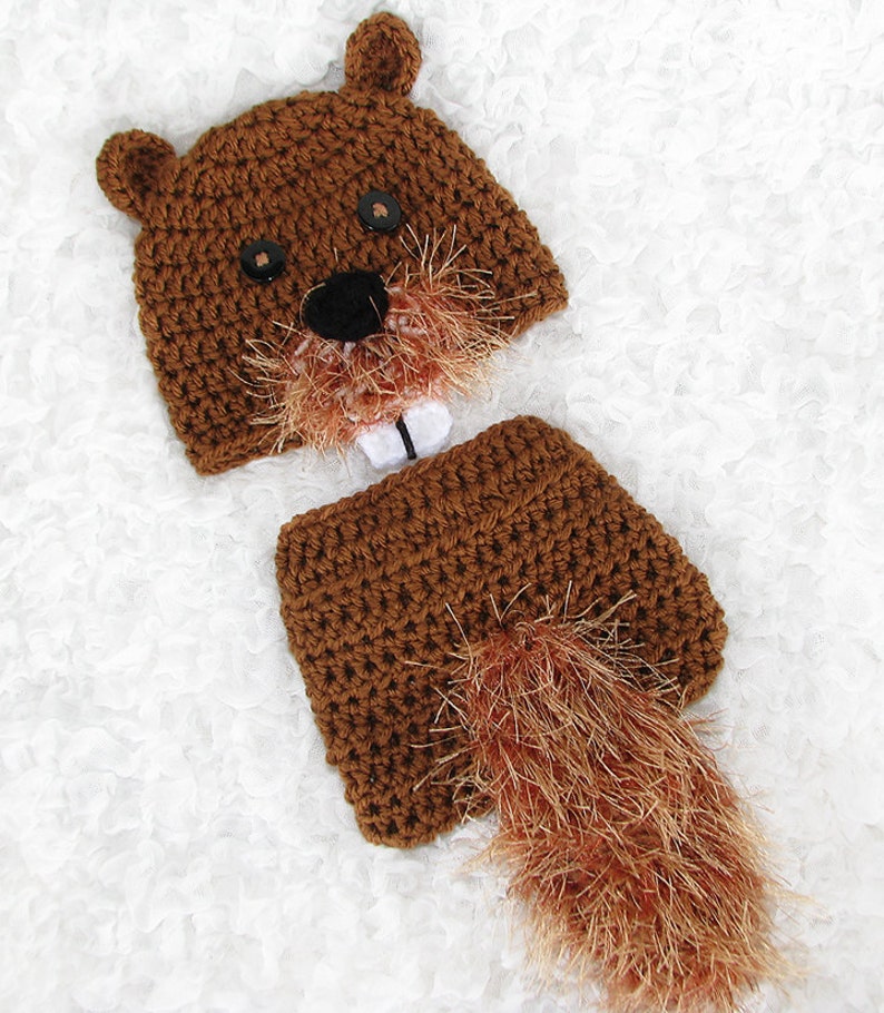 Baby Beaver Set, Newborn Photo Prop Beaver Hat and Diaper Cover, Animal Hat, Crochet Beaver, Baby Photography, Baby Boy Prop image 2