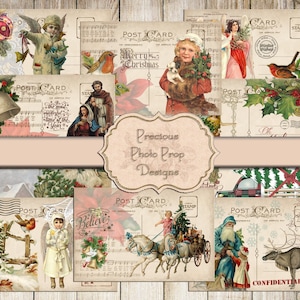 Weihnachten digitale Vintage Postkarten für Junk Journal Scrapbooks Planer. Vintage Postkarten druckbare, viktorianische nerische Weihnachten, Journal-Karten