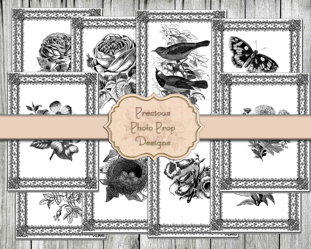 Nature Vintage Ephemera Printable for Junk Journals, Black and White ...