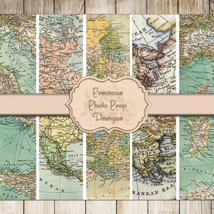 Vintage imprimible tiras de rasgadura para diarios basura, Vintage mapas borde Washi cinta digital Scrapbook Descargar, Mapas antiguos viajes Ephemera