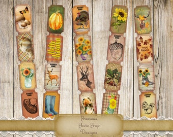 vintage Automne Billets Ephemera Imprimable pour Junk Journals Planers et Scrapbooks, Citrouilles d’automne Feuilles Tournesol Animaux Billets