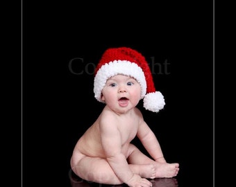 Santa Hat for Newborn Child or Adult, Christmas Elf Hat with Pom Pom, Holiday Photo Prop for Baby Girl or Boy Holiday Hat, Red White Hat