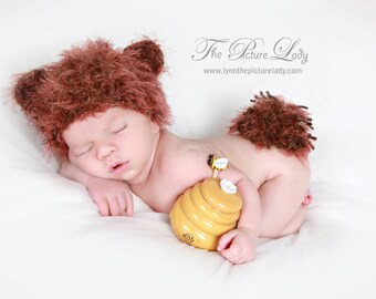 Brown Bear Hat and Tail, Newborn Bear Hat, Baby Bear Hat, Newborn Photo Prop, Crochet Bear Hat, Infant Hat, Hats for Newborns, Fuzzy Bear