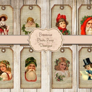 Afdrukbare ongewenste Journal Vintage Christmas Tags, digitale kerst gestikt journaling kaarten voor tijdschriften planner scrapbook, Santa Angels