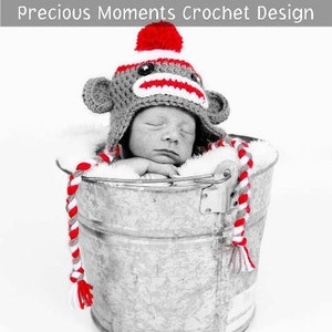 SET Sock Monkey Hat and Diaper Cover Baby Crochet Unique Photo Prop image 4