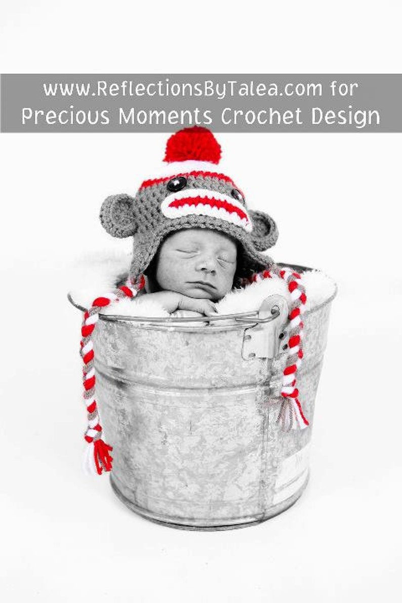 SET Sock Monkey Hat and Diaper Cover Baby Crochet Unique Photo Prop image 4