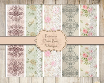 Vintage Printable Rip Strips for Junk Journals, Shabby Lace Floral Cross Stitch Border Washi Tape Digital Scrapbook Download, Ephemera