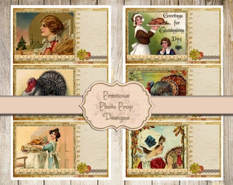 Digital Fall Printable Kit for Junk Journal, Vintage Fall Thanksgiving Cards for Journals Planners Scrapbooks, Autumn Turkey Note Cards