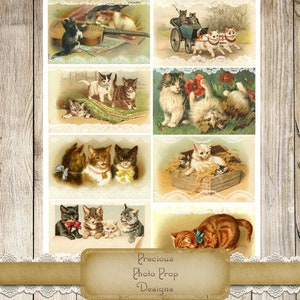Vintage Gatti Ephemera stampabile per Junk Journals, Digital Cats Cartoline Scrapbook Scarica, Victorian Journal ATC Cards Animali Animali