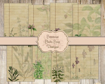 Botanical Vintage Ephemera Printable for Junk Journals, Herbs Floral Cards Download for Scrapbook Planners, Notebook Lined Journal Cards