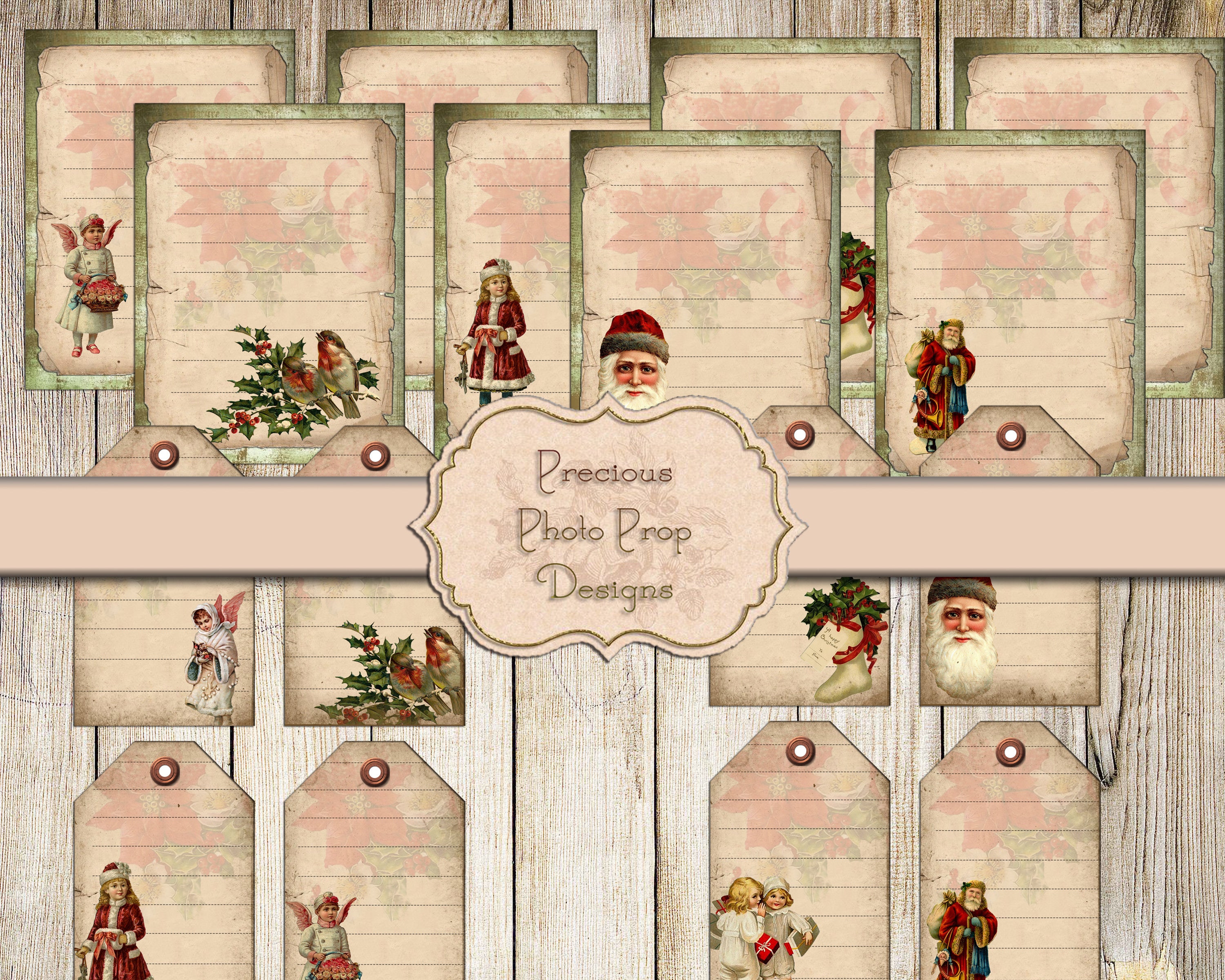 Printable Junk Journal Vintage Christmas Tags and Cards, Digital ...