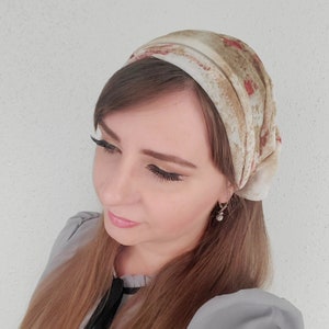 Rose Garden Lace Women Headband Bandana, Head Covering, Black Stretchy Scrunchy Headband, Wide Headband Christian Hair Scarf Wrap image 2