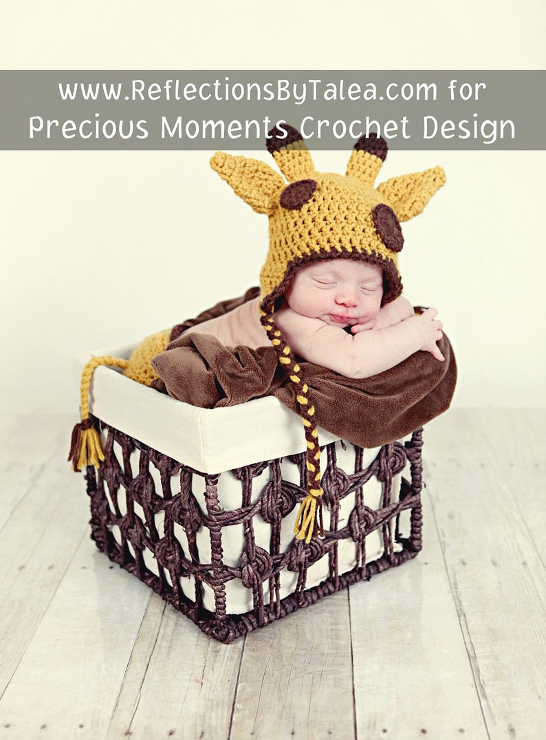 Newborn Giraffe Hat and Diaper Cover with Tail, Baby Giraffe Set, Baby Crochet Unique Photo Prop image 2