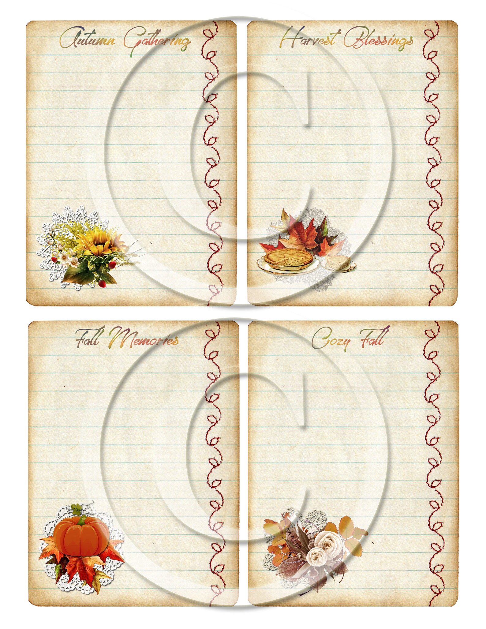 Printable Junk Journal Kit Vintage Fall Lined Cards and Mason Jars ...