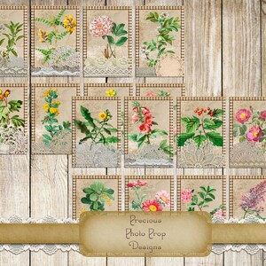 Botanical Plants and Lace Printable for Junk Journal Scrapbooks and Planners, Stitched Postcards Journal Cards, Digital Vintage Ephemera