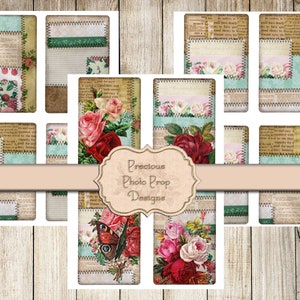 Vintage Collage Stitched Cards Digital Download for Junk Journal,  Quilt Postcards Journaling Cards, Printable Scrapbook Planners Ephemera