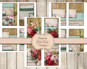 Vintage Collage Stitched Cards Digital Download for Junk Journal,  Quilt Postcards Journaling Cards, Printable Scrapbook Planners Ephemera