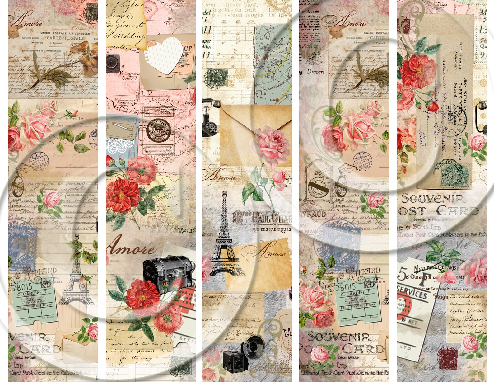 Vintage Printable Rip Strips for Junk Journals, Travel Paris Floral ...