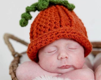 Fall Pumpkin Hat for Newborn Baby Toddler or Child,  Crochet Thanksgiving Hat Photo Prop or Daily Wear, Infant Photography, Burned Orange